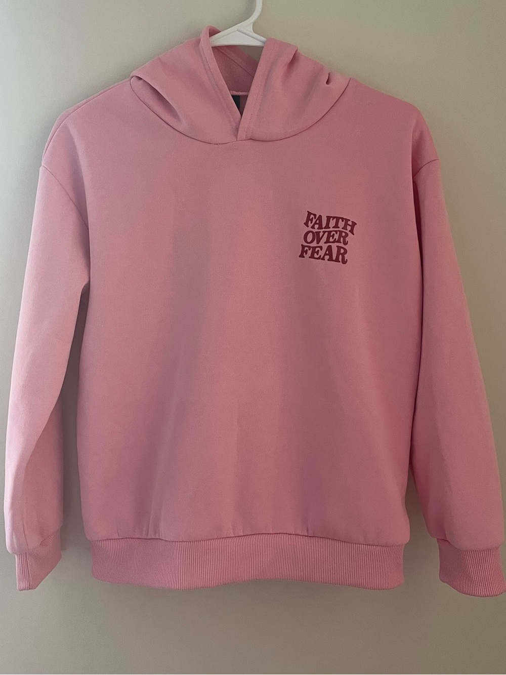 SHEIN Pink 'Faith Over Fear' Pullover Hoodie
